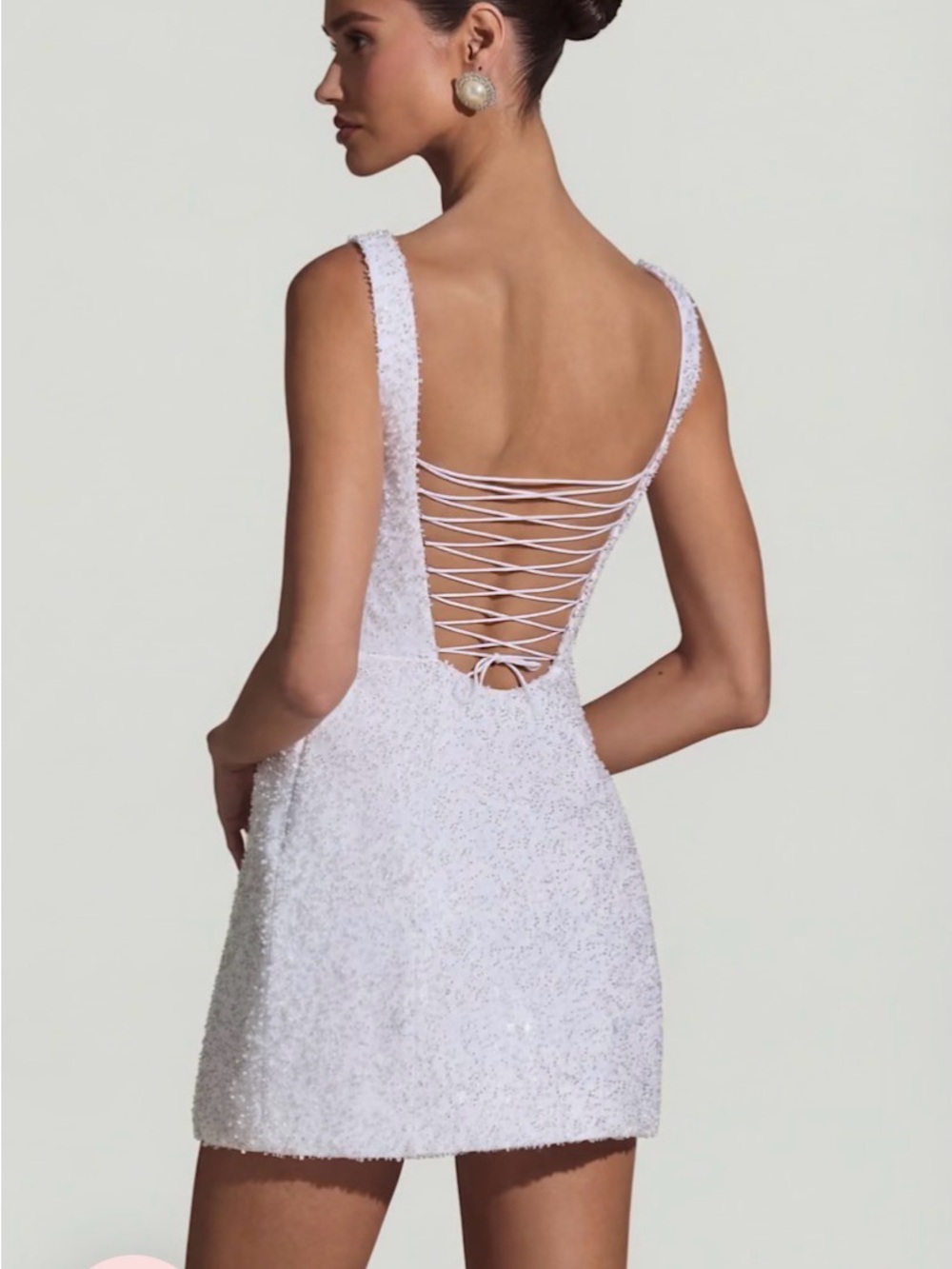 Oh Polly White Sequin Lace-Up Back Mini Dress